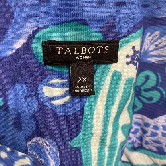 Talbots Popover Shirt Womens 2X Blue Under The Sea Print Cotton tropical fish - Picture 4 of 5